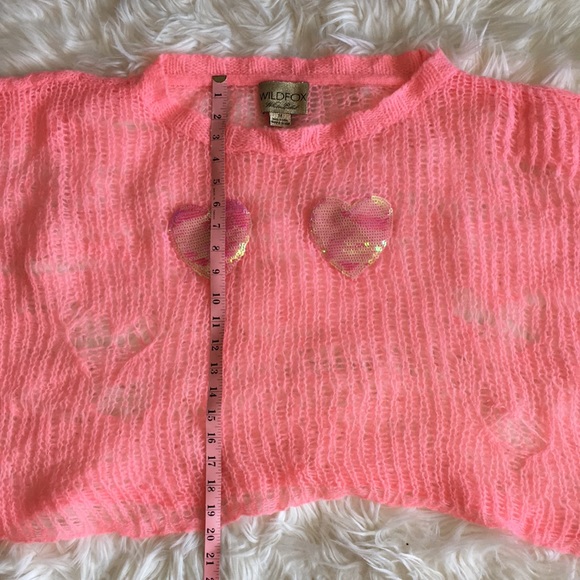 Wildfox Couture White Label Distressed Pink Sequin Heart Lennon Sweater - Picture 5 of 13